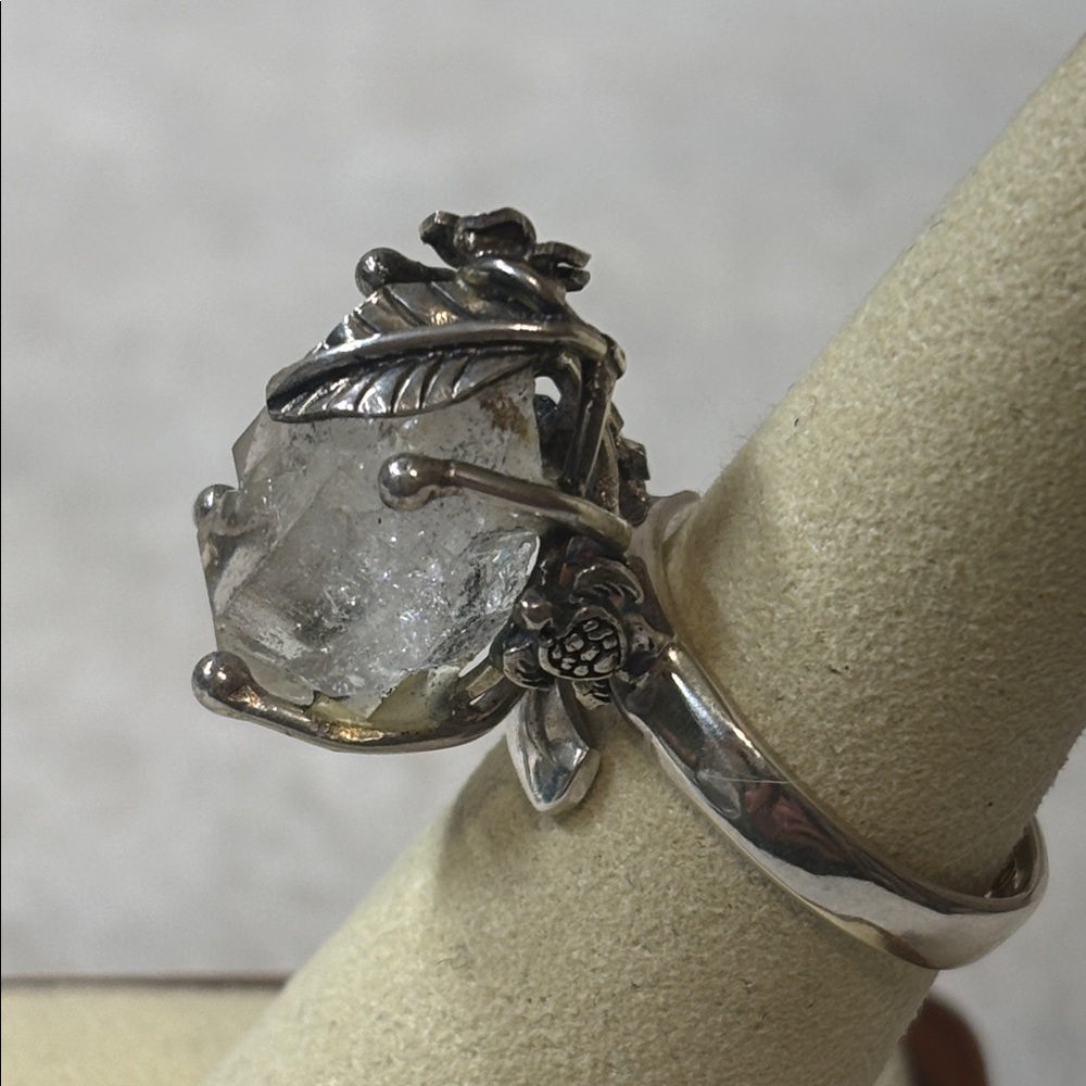 925 Genuine Herkimer Diamond Ring Sterling Silver Adjustable - Picture 3 of 9